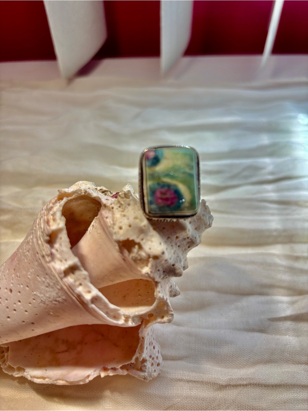 NEW Vintage Rectangular Ruby Zoisite in 925 Silver (Stamped). Size 7